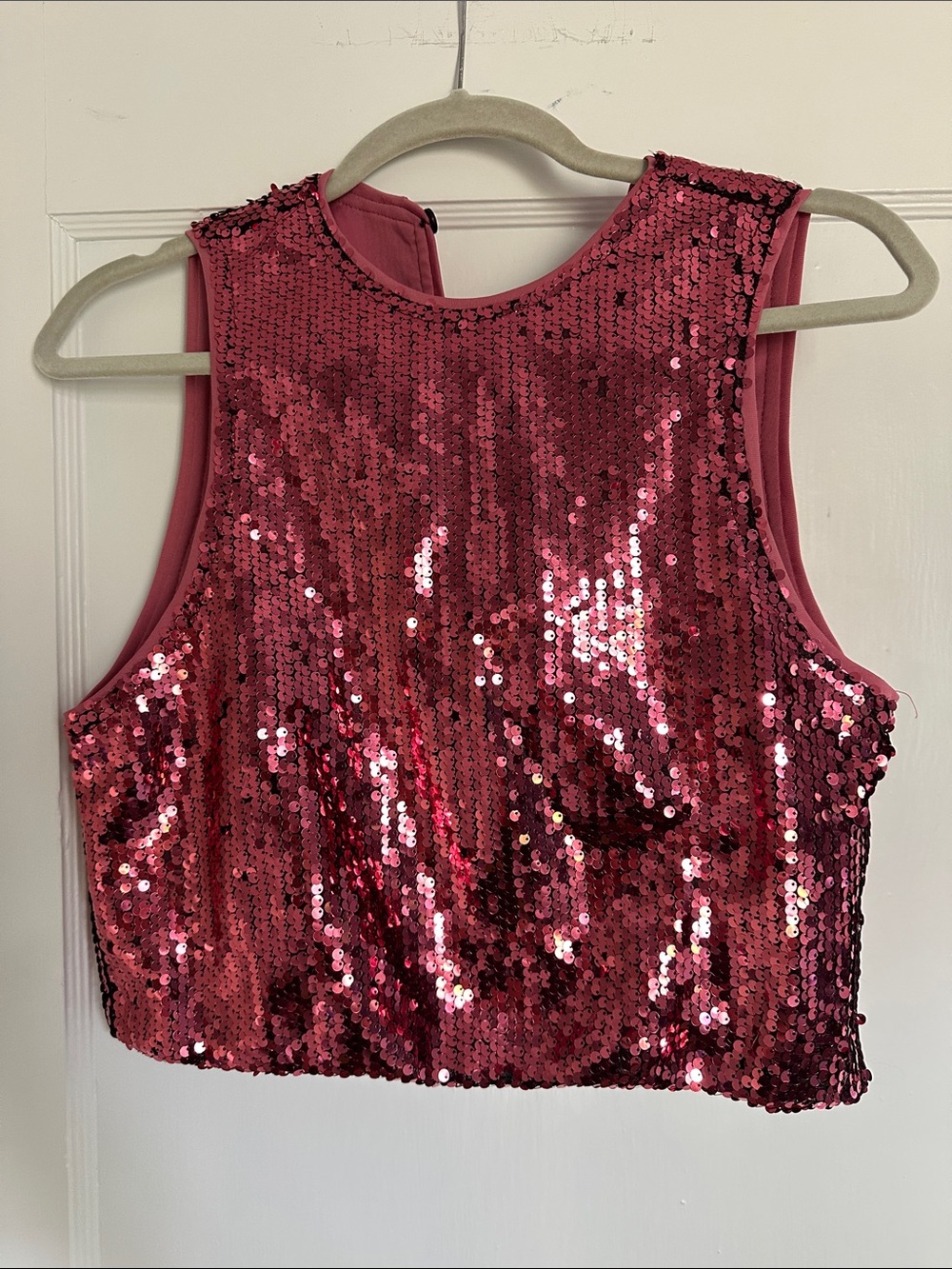 Nasty Gal Rose Pink Sequin Crop Tank
